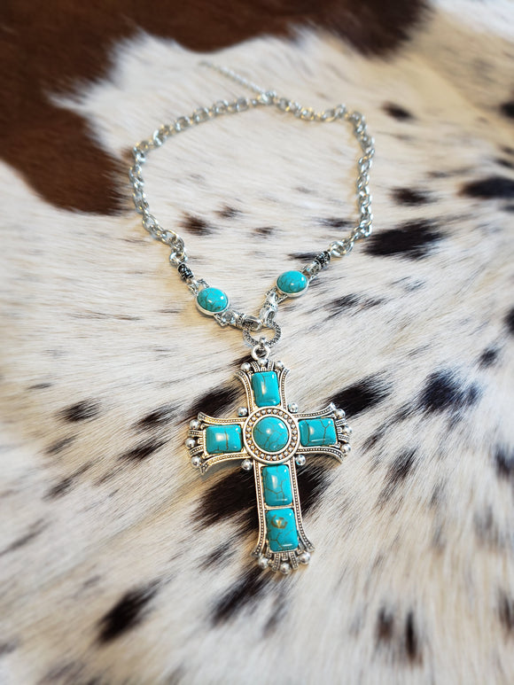 TC Turquoise Big Cross Necklace
